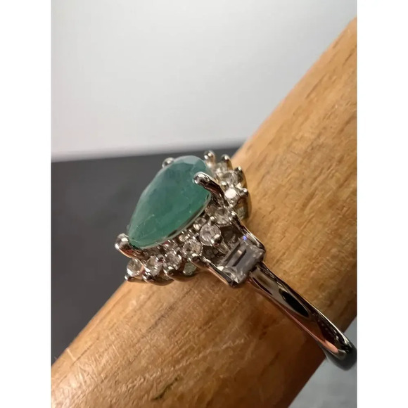 Grandidierite halo ring in platinum over sterling silver size 5 - Picture 7 of 11